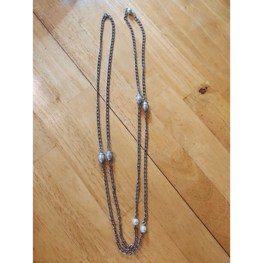 Silvertone And Faux Pearl Necklace